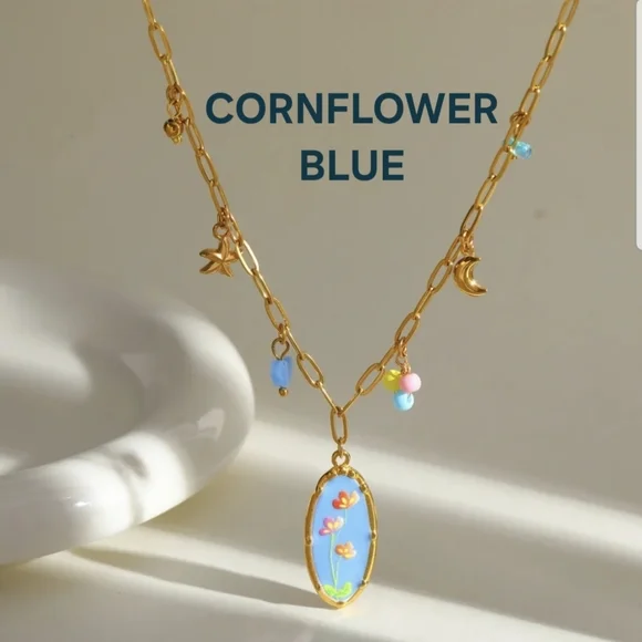 Floral Pendant Necklace Lavender Blue - Picture 8 of 13